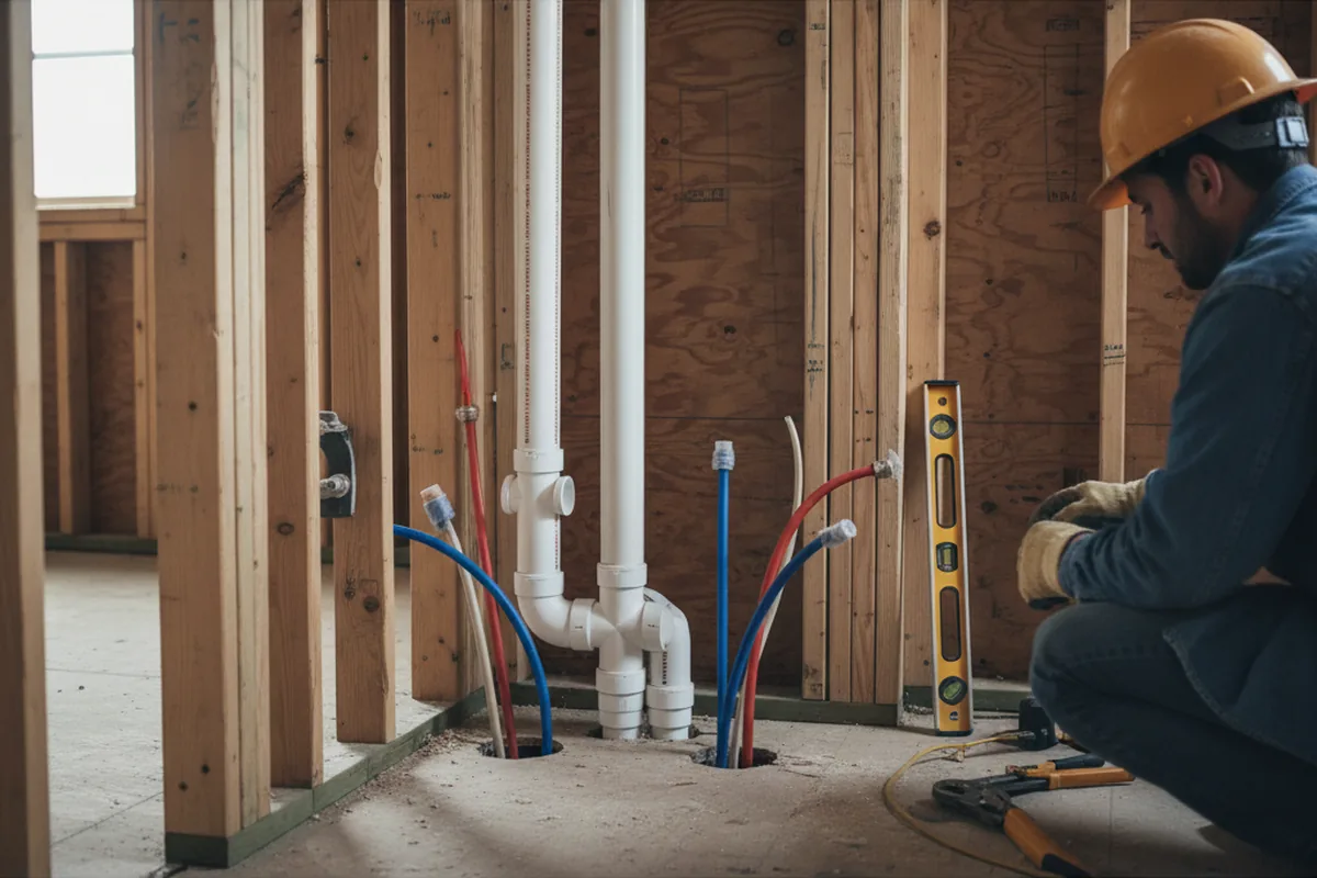 Drain and supply rough-in during Leak Detection in Lanexa
